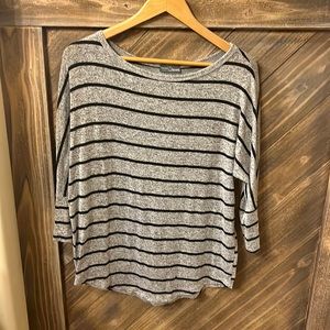 Market & Spruce, 3/4 Length Sleeve, Striped Gray/Black Sweater
